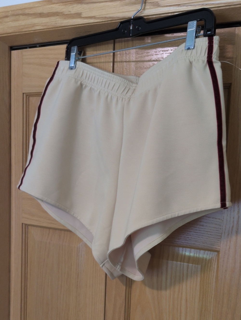 XL Bondi Active Women's Beige Athletic Shorts with Burgundy Side Velvet Stripe